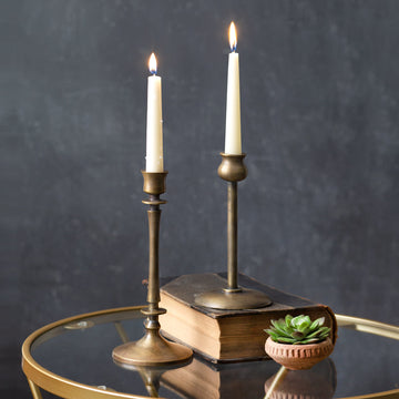 Aged Brass Finish Taper Candle Holder Set
