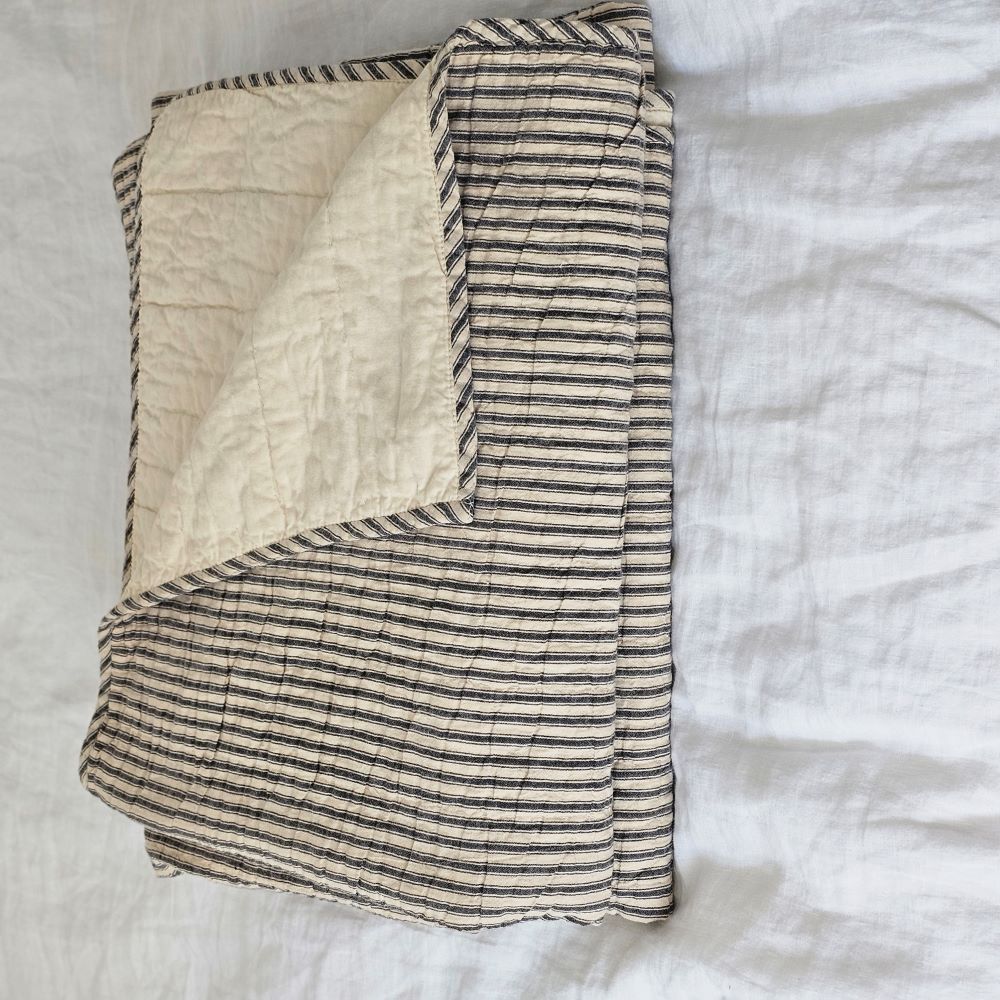 Charcoal Ticking Stripe Quilt