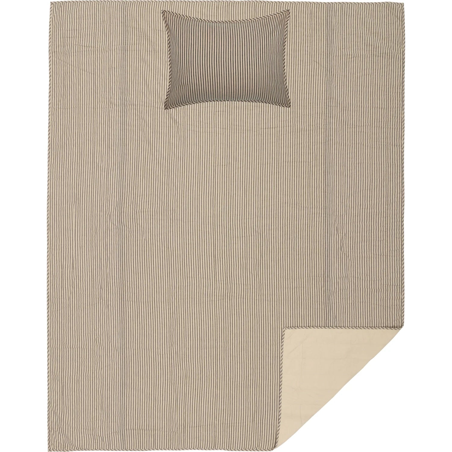 Charcoal Ticking Stripe Quilt