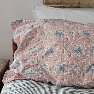 Dusty Rose Blue Floral Pillowcase Set