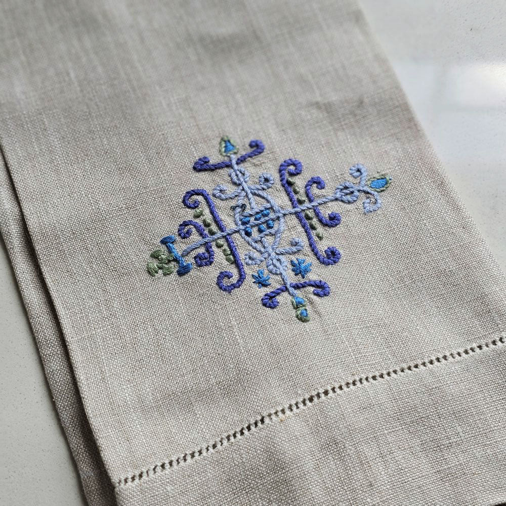 Embroidered Flax Linen Tea Towel