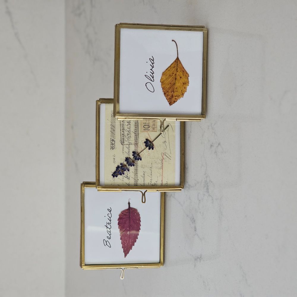 Gold and Glass Easel Picture Frame Place Card Holder Set