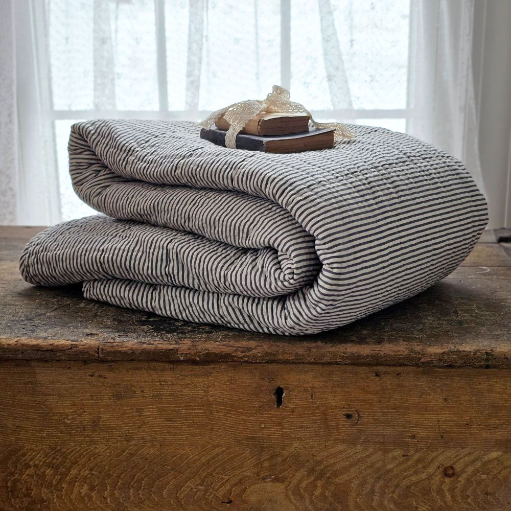 Portsmouth Blue Ticking Stripe Quilt