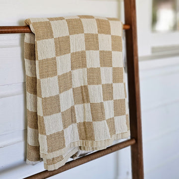Wheat and Oatmeal Checkered Throw Blanket