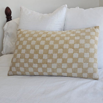 Golden Wheat and Flax Checkered Pillow