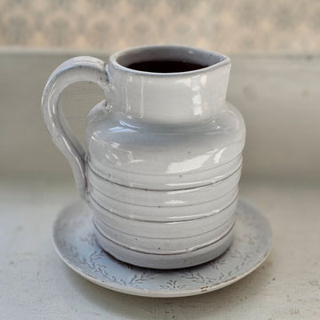 Whitewash Stoneware Ribbed Pitcher
