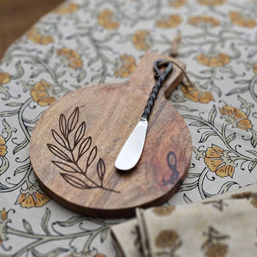 Olive Branch Wood Cutting Board with Spreader